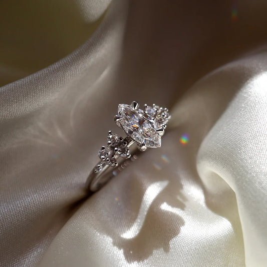 Marquise Lab-Grown Diamond Solitaire Engagement Ring with Cluster Diamond Shoulders