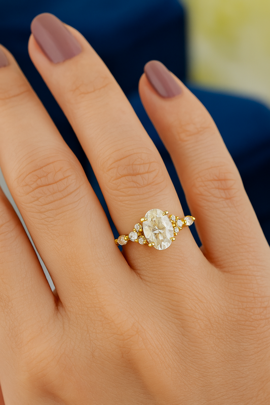 2.1 CT Oval Cut Moissanite Engagement Ring