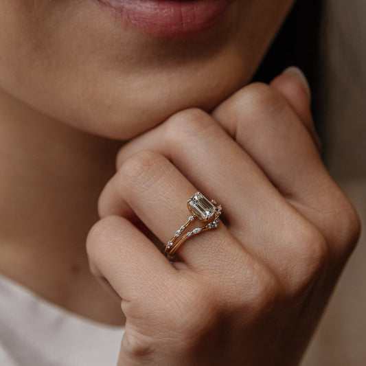 Emerald Lab-Grown Diamond Scattered Band Engagement Ring
