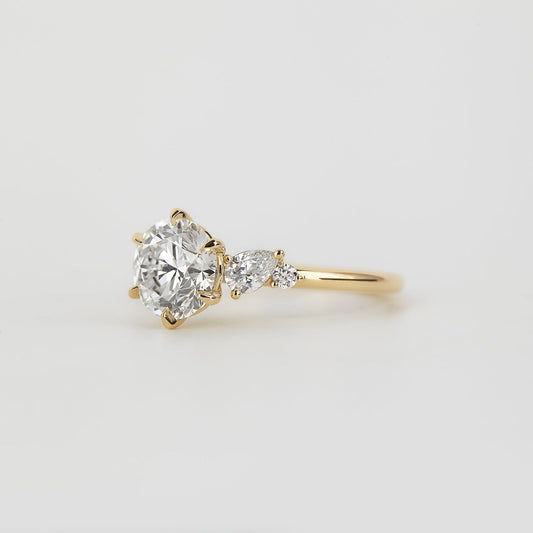 Round Lab-Grown Diamond Asymmetric Pear Accent Engagement Ring