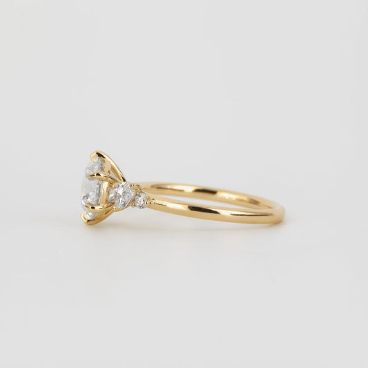 Round Lab-Grown Diamond Asymmetric Pear Accent Engagement Ring