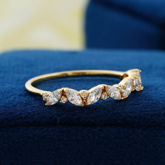 Golden Leaf Marquise and Round Lab Grown Diamond Wedding Band