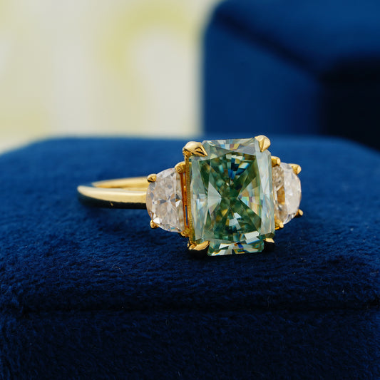 4.4 CT Blue-Green Radiant Cut Lab Grown Diamond Engagement Ring - The Ocean’s Heart