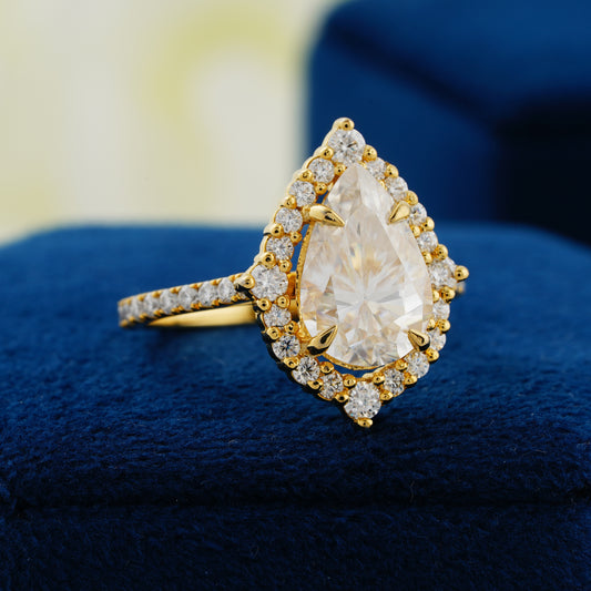 3.1 CT Pear Cut Lab Grown Diamond Halo Engagement Ring