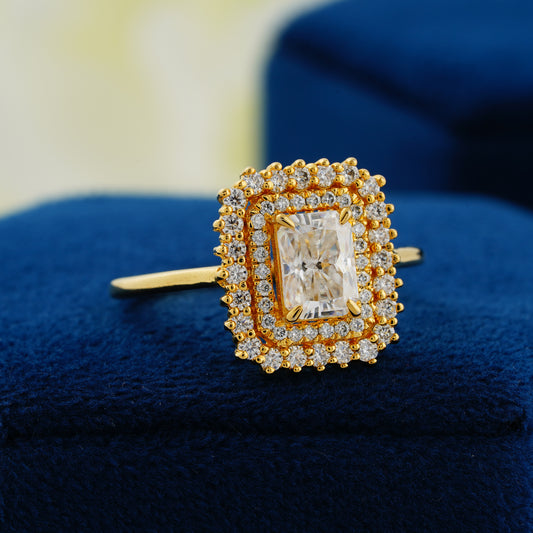 1.05 CT Radiant Cut Lab Grown Diamond Double Halo Engagement Ring