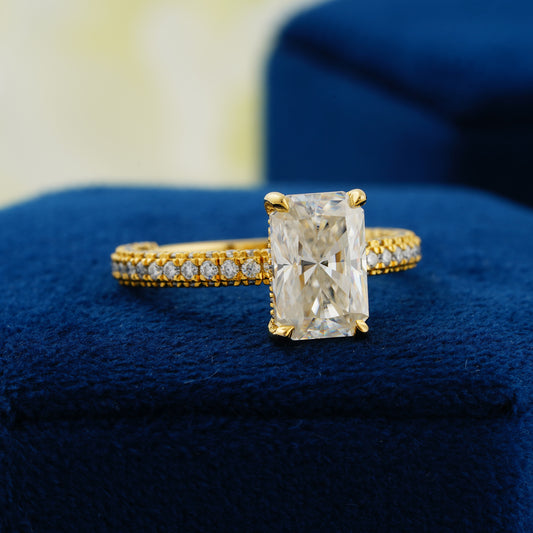 2.6 CT Radiant Cut Lab Grown Diamond Engagement Ring | Elegant Pavé Band