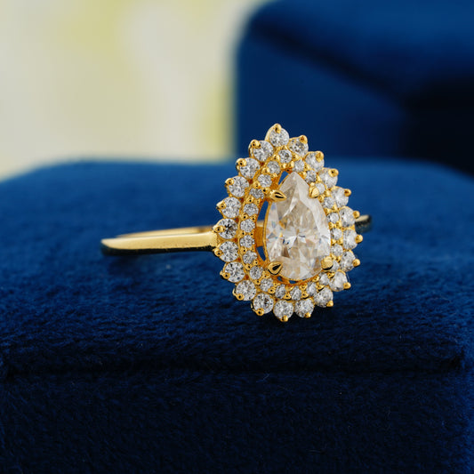 0.94 CT Pear Cut Lab Grown Diamond Double Halo Engagement Ring – Eternal Elegance
