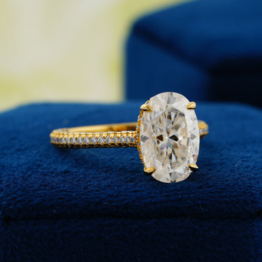 4 CT Oval Cut Double Pavé Diamond Engagement Ring