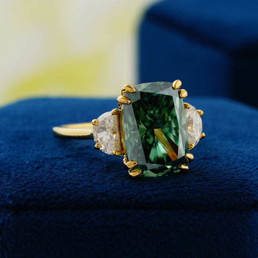 6.3 CT Dark Green Cushion Cut Lab Grown Diamond Engagement Ring – The Forest’s Whisper