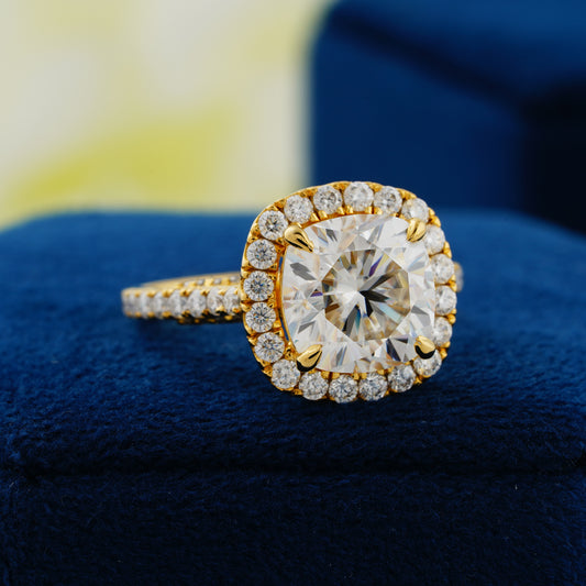 4.00 CT Cushion Cut Lab Grown Diamond Halo Engagement Ring