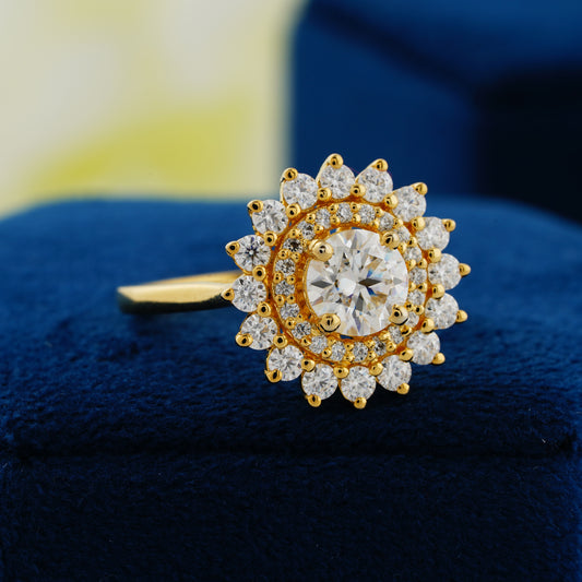 1 CT Round Lab Grown Diamond Double Halo Engagement Ring – A Bloom of Eternal Love