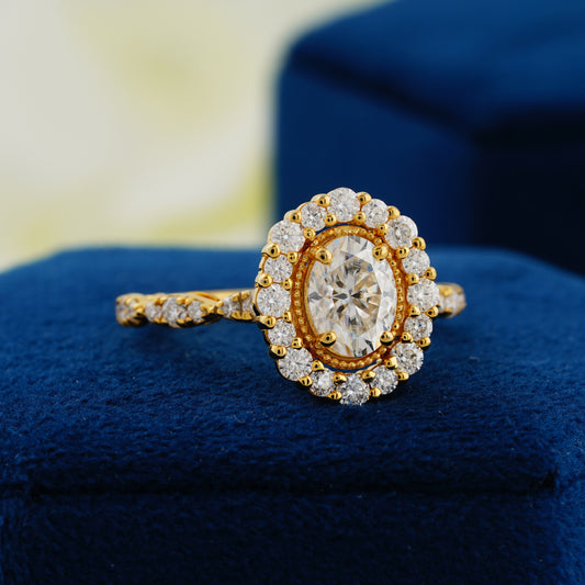 1.33 CT Oval Lab Grown Diamond Halo Engagement Ring – The Eternal Embrace