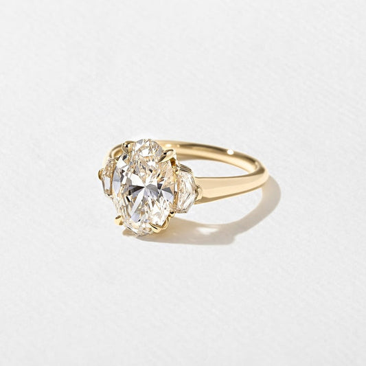 Oval Lab Diamond Three Stone Ring with Trapezoid Accents