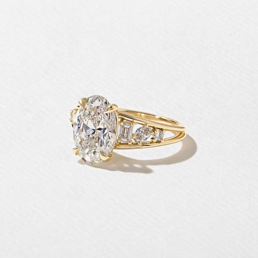 Oval Lab Diamond Ring with Marquise & Baguette Band