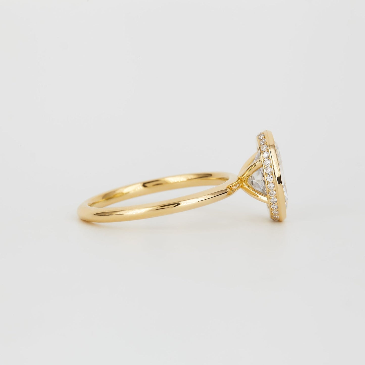 Oval Lab-Grown Diamond Bezel Hidden Halo Engagement Ring