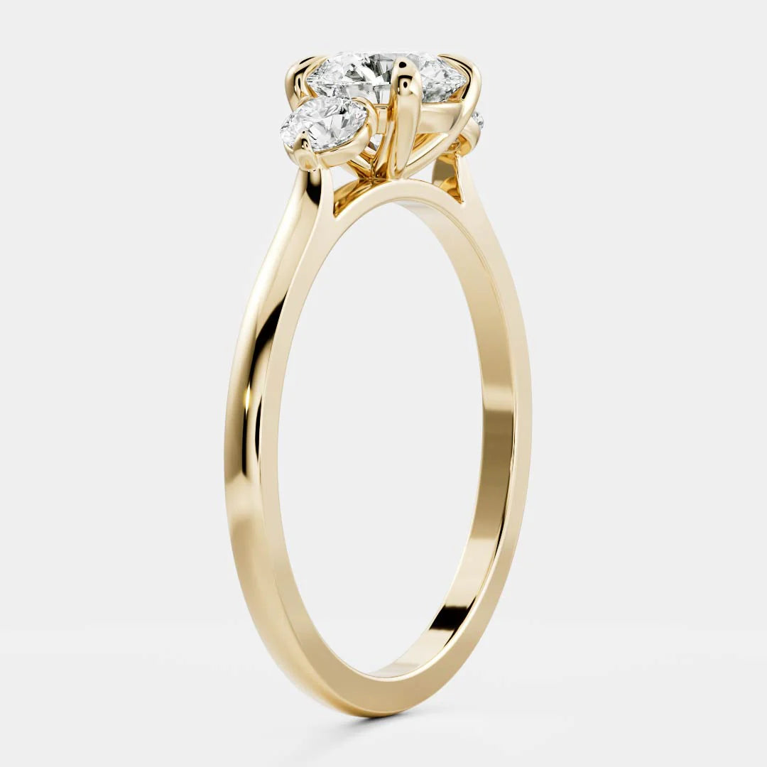 Round Brilliant Lab-Grown Diamond Three Stone Engagement Ring with Round Side Stones