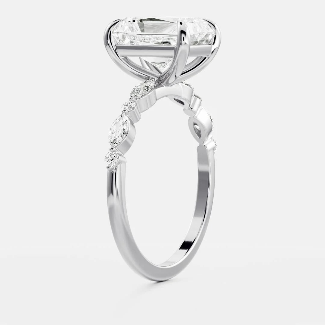 Radiant Cut Lab-Grown Diamond Engagement Ring with Marquise & Round Diamond Band