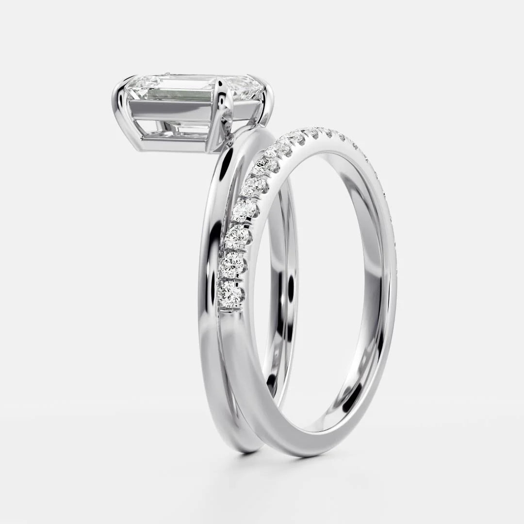 Emerald Cut Lab-Grown Diamond Solitaire Engagement Ring with Dome Band