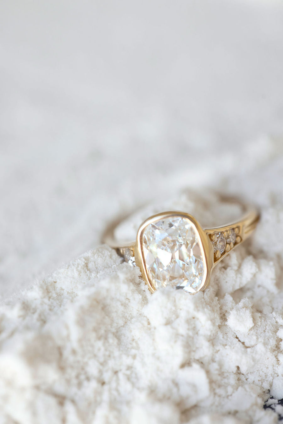 Cushion Lab-Grown Diamond Bezel Vintage Shoulder Engagement Ring