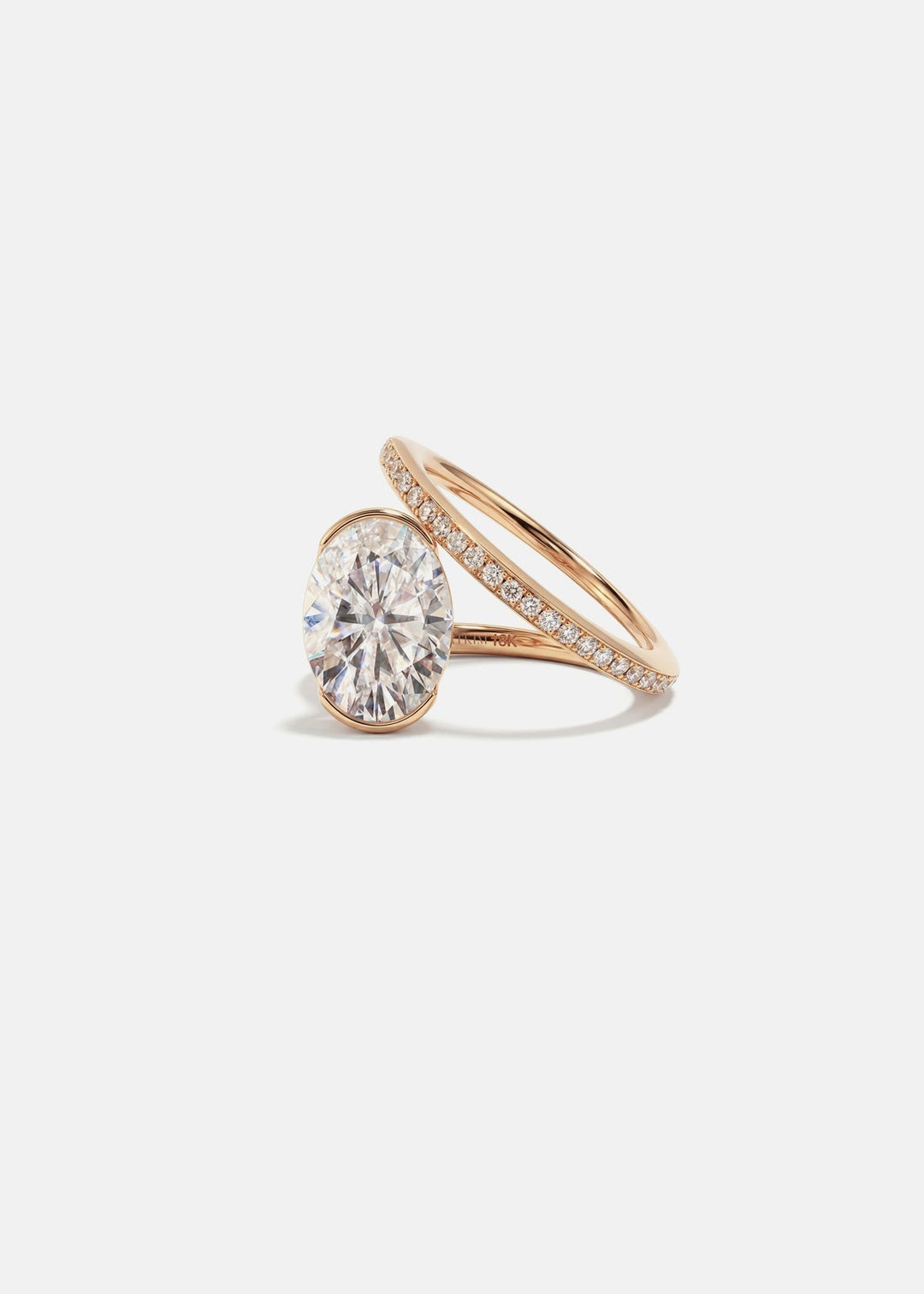 Oval Lab Grown Diamond Bezel Spiral Coil Ring with Micro-Pavé Band