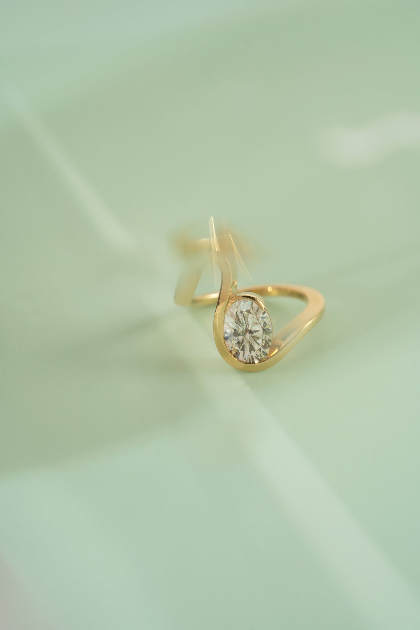Oval Lab Grown Diamond Open Loop Bezel Engagement Ring – Sculptural Wrap Band
