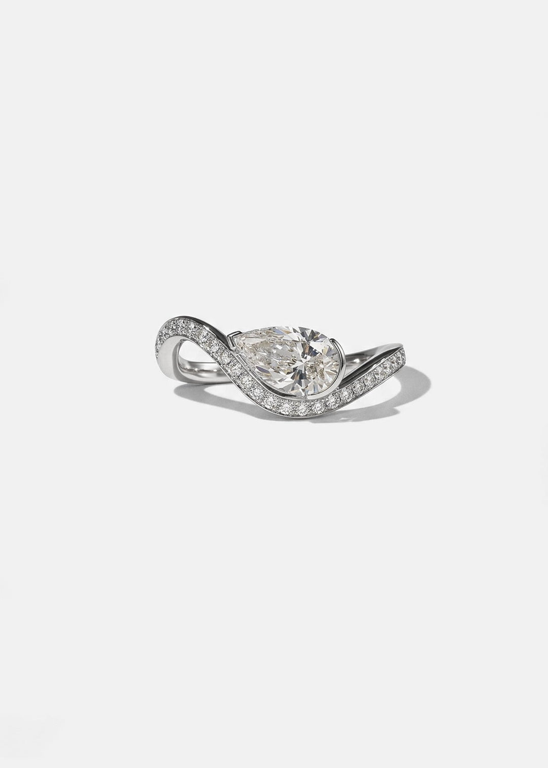 East-West Pear Lab Grown Diamond Swirl Bypass Ring with Micro-Pavé Band