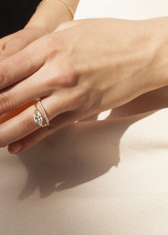 East-West Marquise Lab Grown Diamond Split Shank Engagement Ring with Micro-Pavé Band