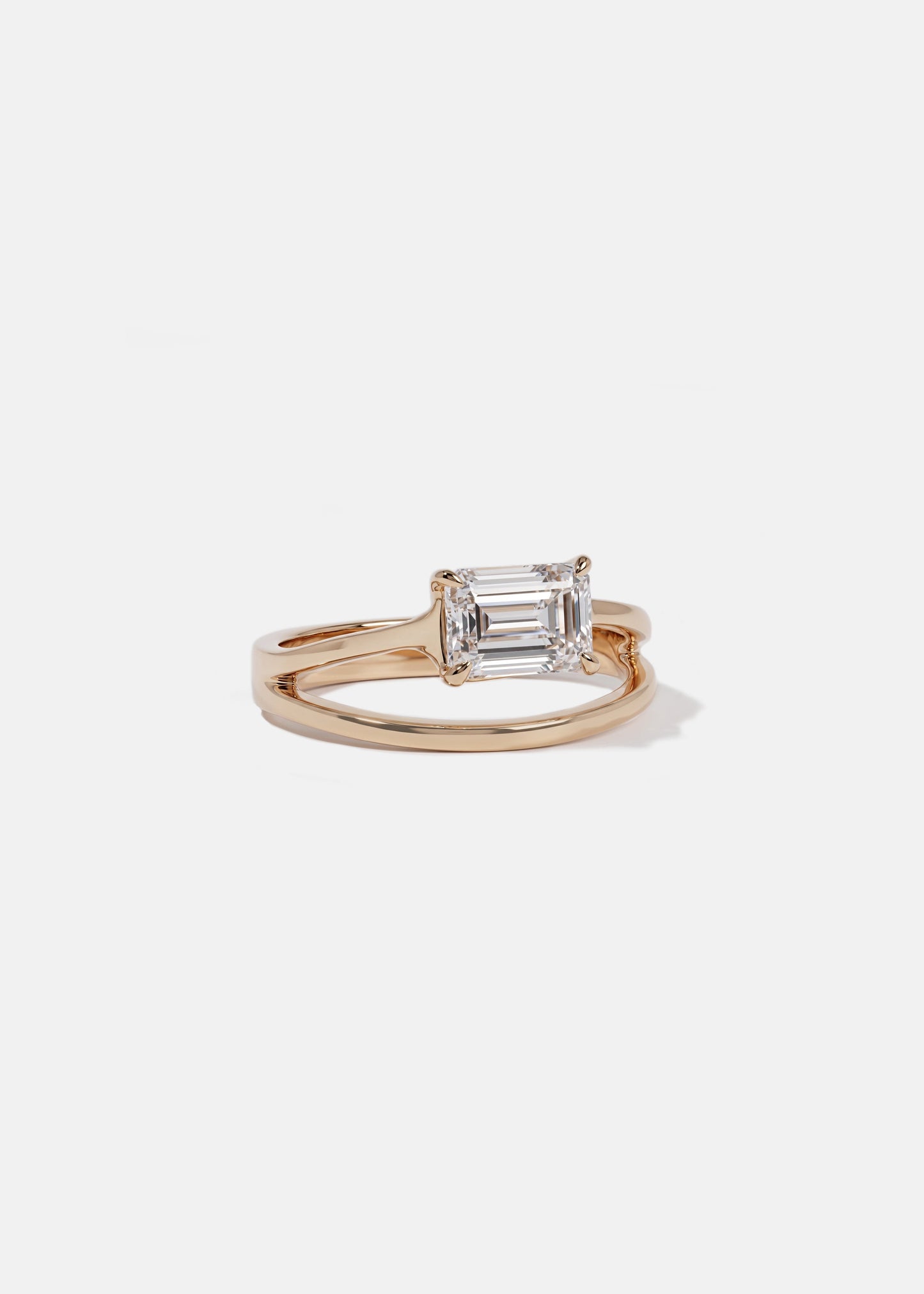 East-West Emerald Cut Lab Grown Diamond Split Shank Solitaire Engagement Ring