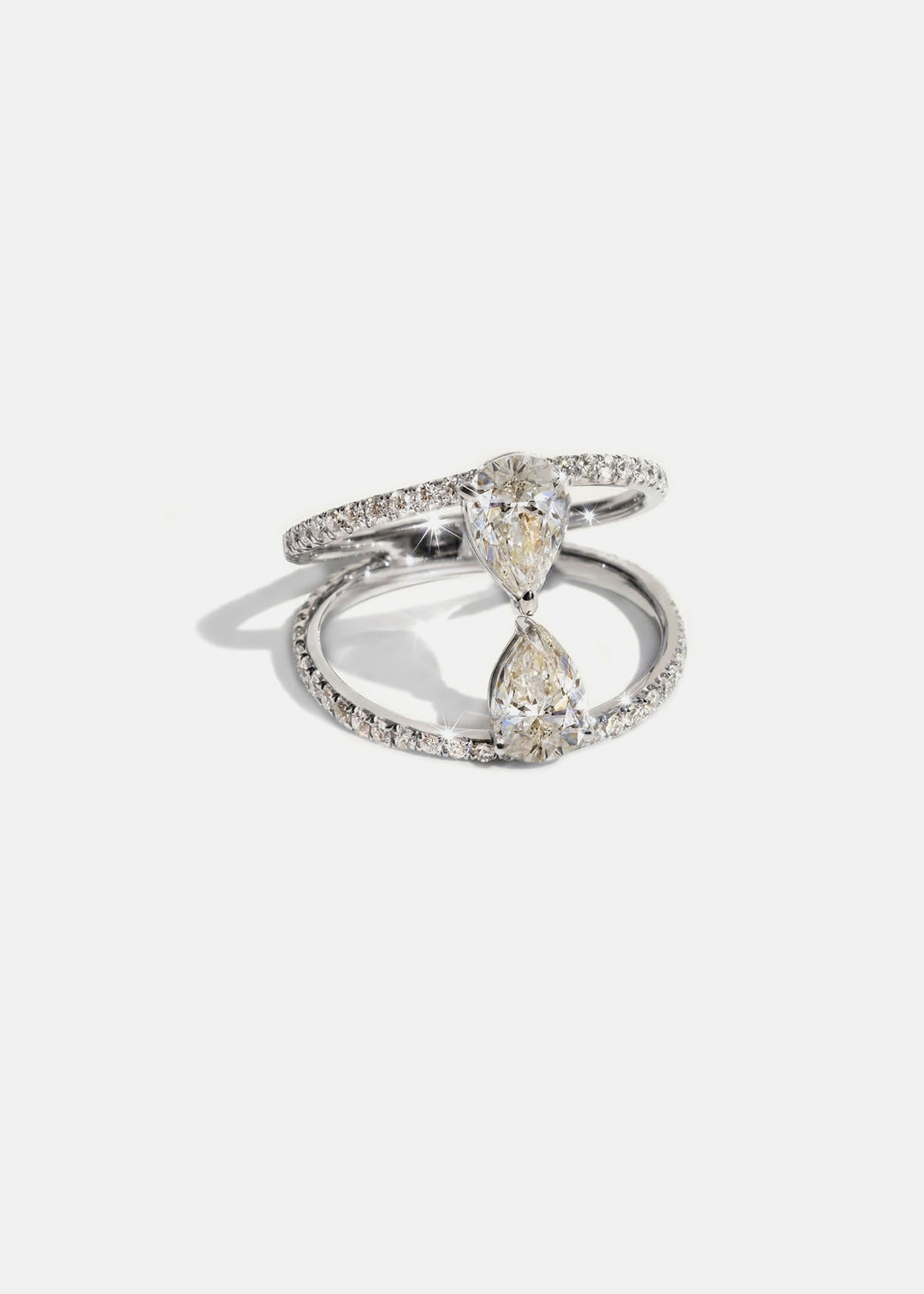 Double Pear Lab Grown Diamond Open Spiral Ring with Micro-Pavé Band