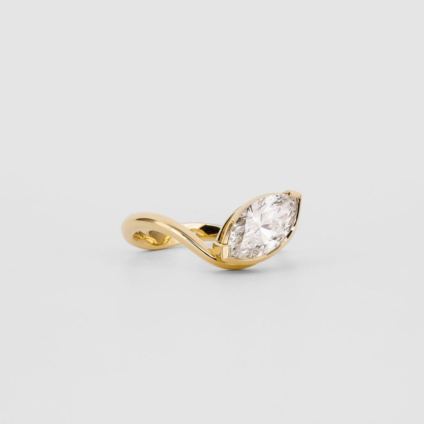 East-West Marquise Lab Diamond Half Bezel Twist Ring