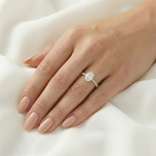 Oval Lab-Grown Diamond Solitaire Pavé Band Ring