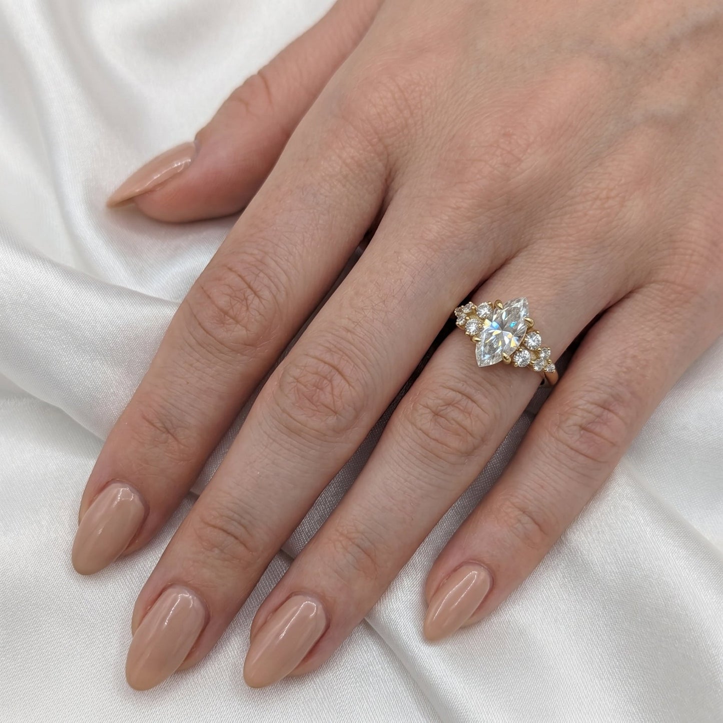 Marquise Lab Diamond Ring with Tiered Round Accents