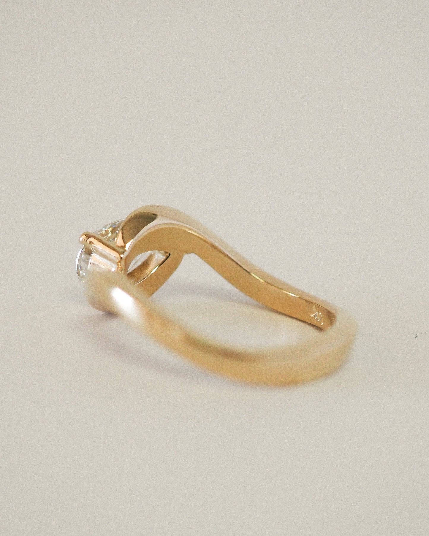 East-West Pear Lab Grown Diamond Half-Bezel Bypass Solitaire Engagement Ring