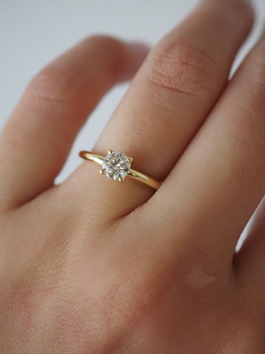 Round Lab Diamond Solitaire Ring with Plain Band