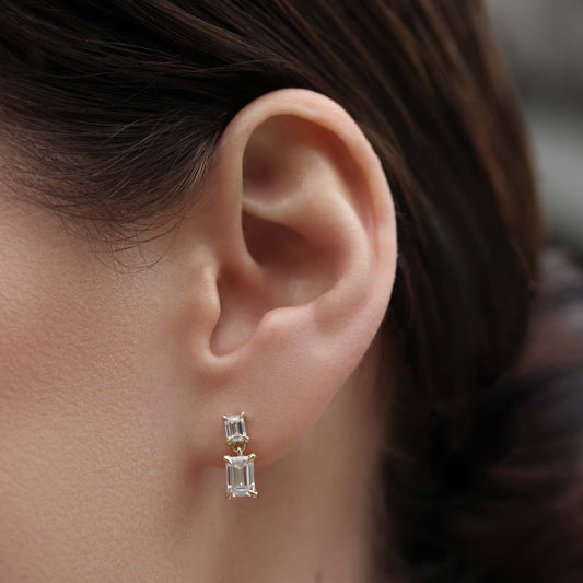The Elara Emerald Cut Lab-Grown Diamond Drop Earrings