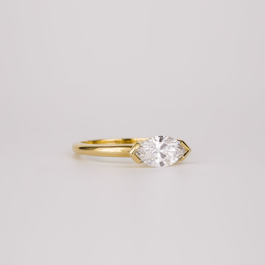 Sideways Marquise Lab Diamond Geometric Bezel Ring