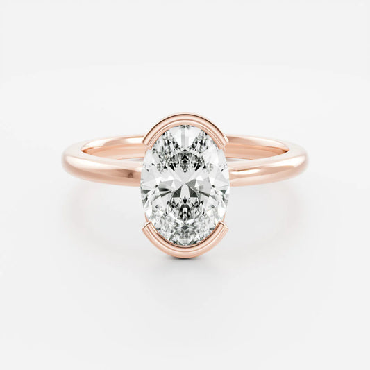 Oval Cut Lab-Grown Diamond Half Bezel Engagement Ring