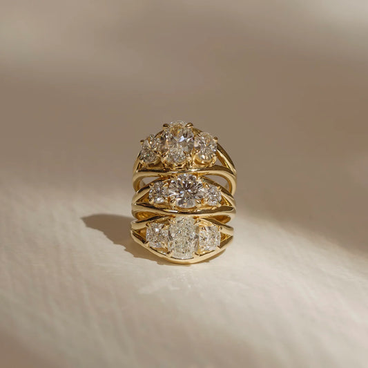 Cushion Cut Lab-Grown Diamond Three Stone Engagement Ring with Split Shank
