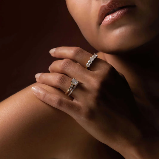 Cushion Cut Lab-Grown Diamond Cluster Bypass Engagement Ring