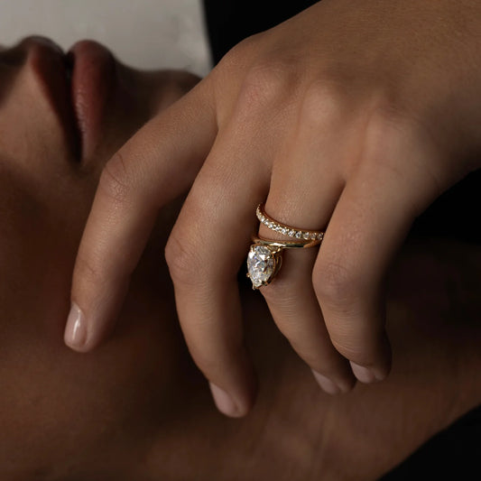Pear Cut Lab-Grown Diamond Solitaire Engagement Ring with Dome Band