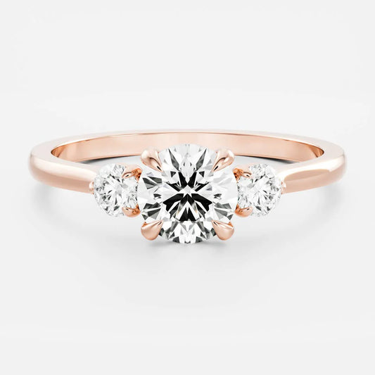 Round Brilliant Lab-Grown Diamond Three Stone Engagement Ring with Round Side Stones