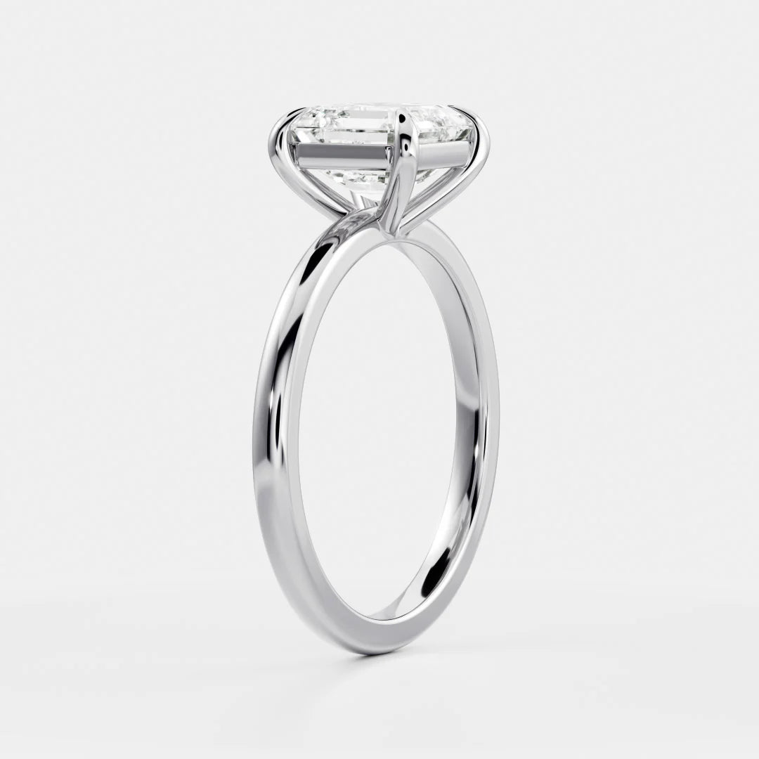Asscher Cut Lab-Grown Diamond Solitaire Engagement Ring with Plain Band