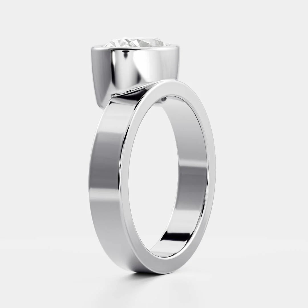 East-West Oval Cut Lab-Grown Diamond Bezel Engagement Ring with Wide Band