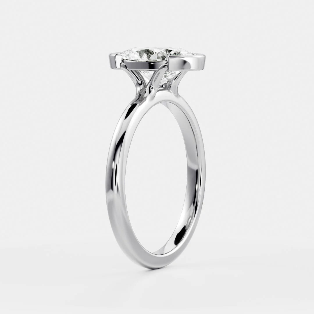 Oval Cut Lab-Grown Diamond Half Bezel Engagement Ring