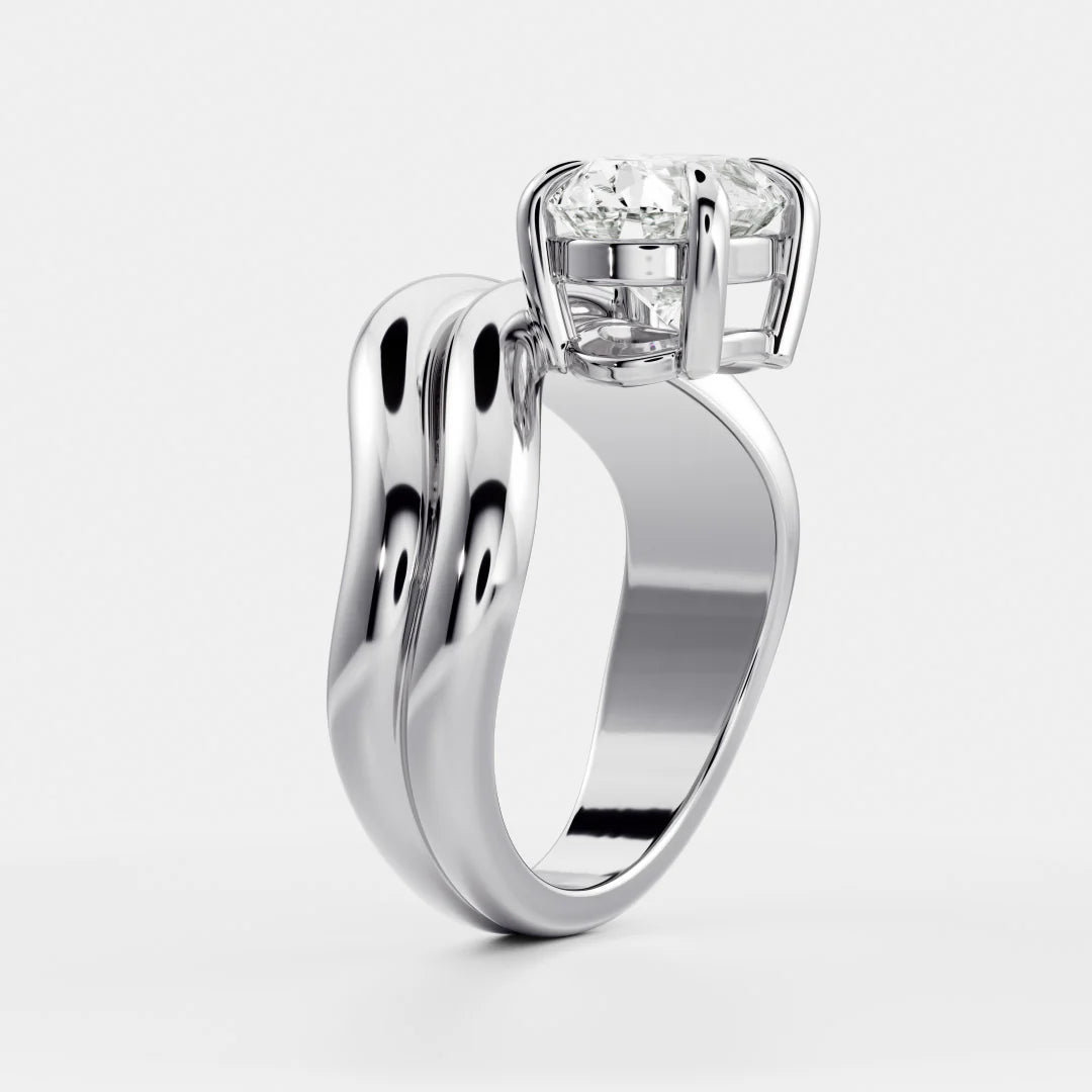 Oval Lab-Grown Diamond Solitaire Engagement Ring with Double Wave Band