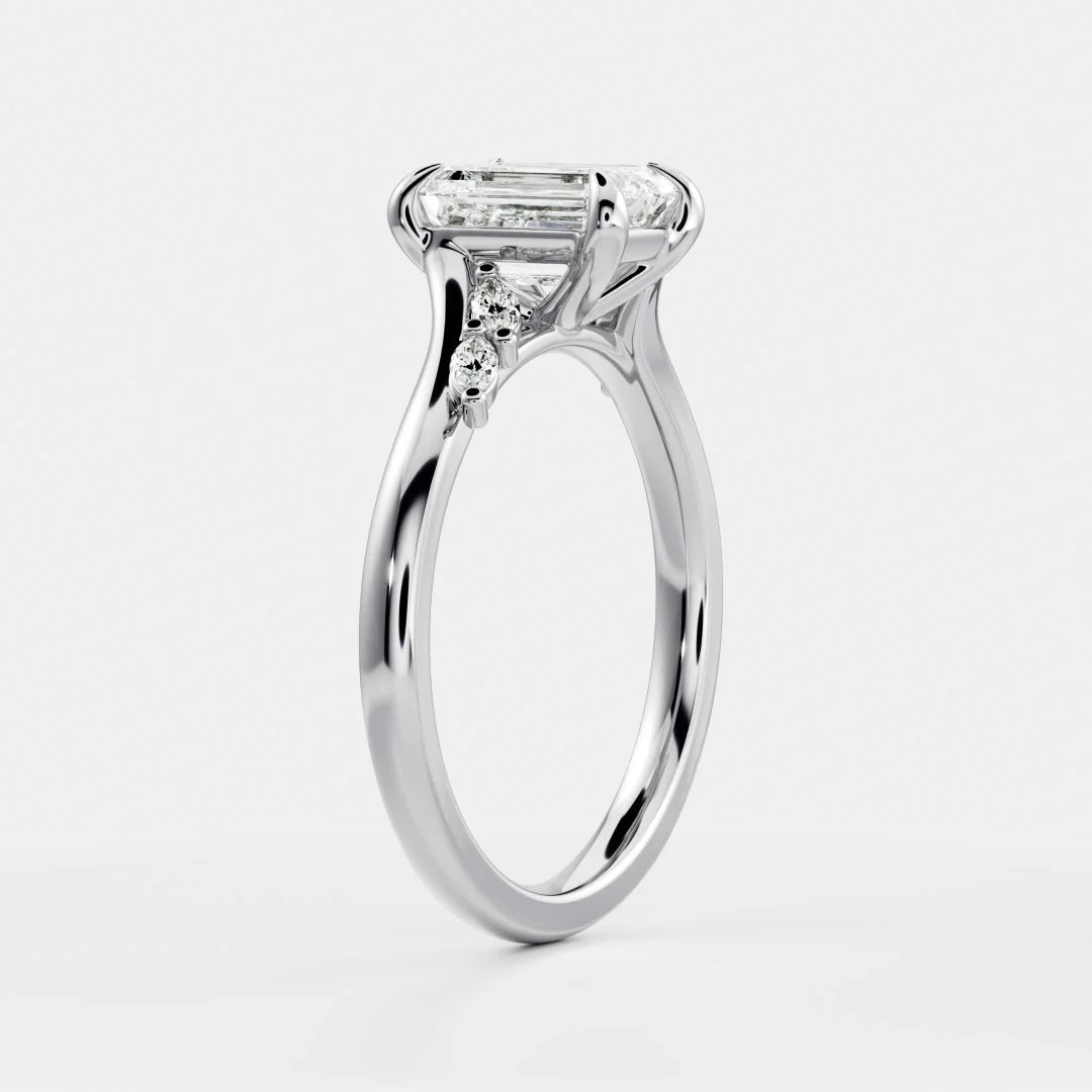 Emerald Cut Lab-Grown Diamond Cluster Bypass Engagement Ring