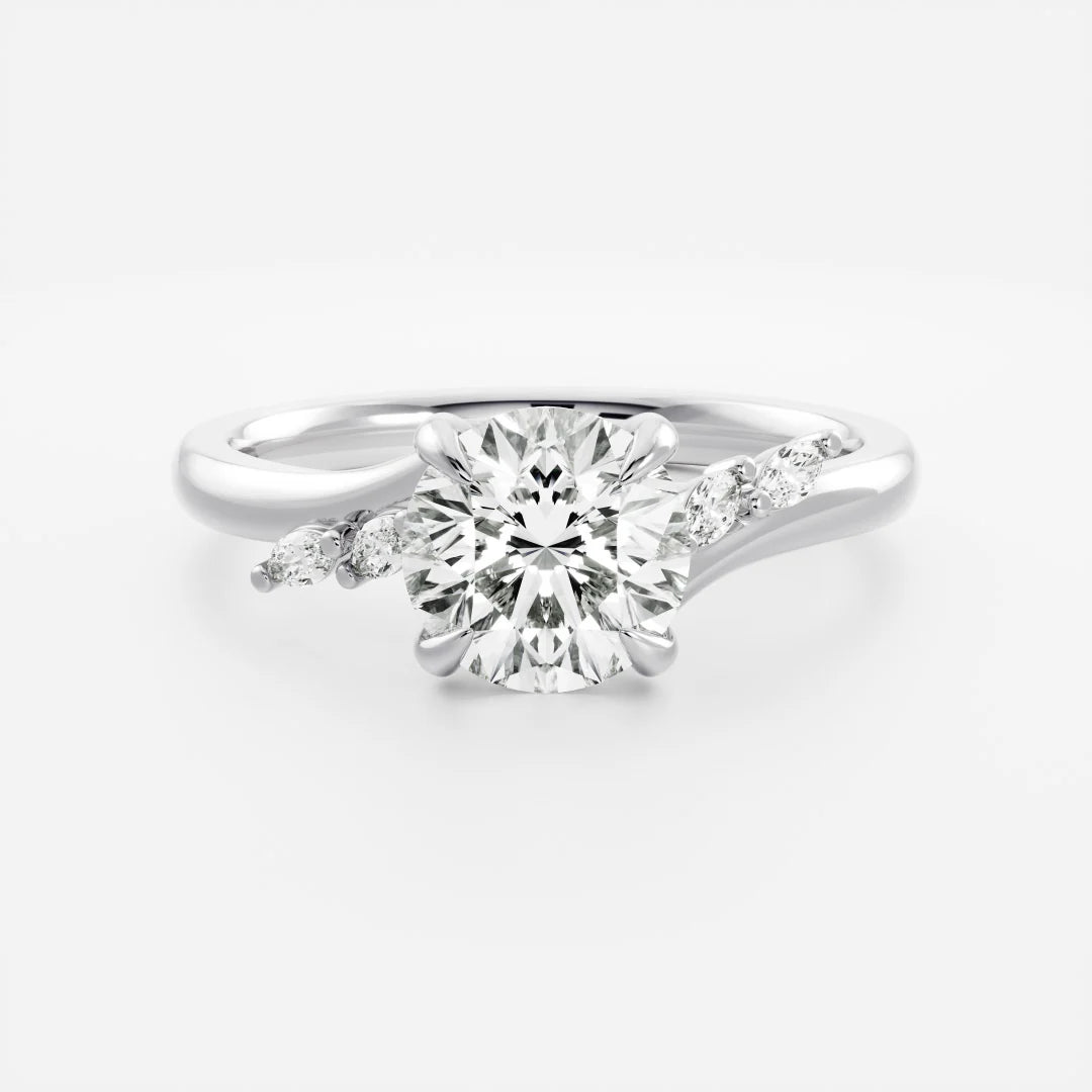 Round Brilliant Lab-Grown Diamond Cluster Bypass Engagement Ring