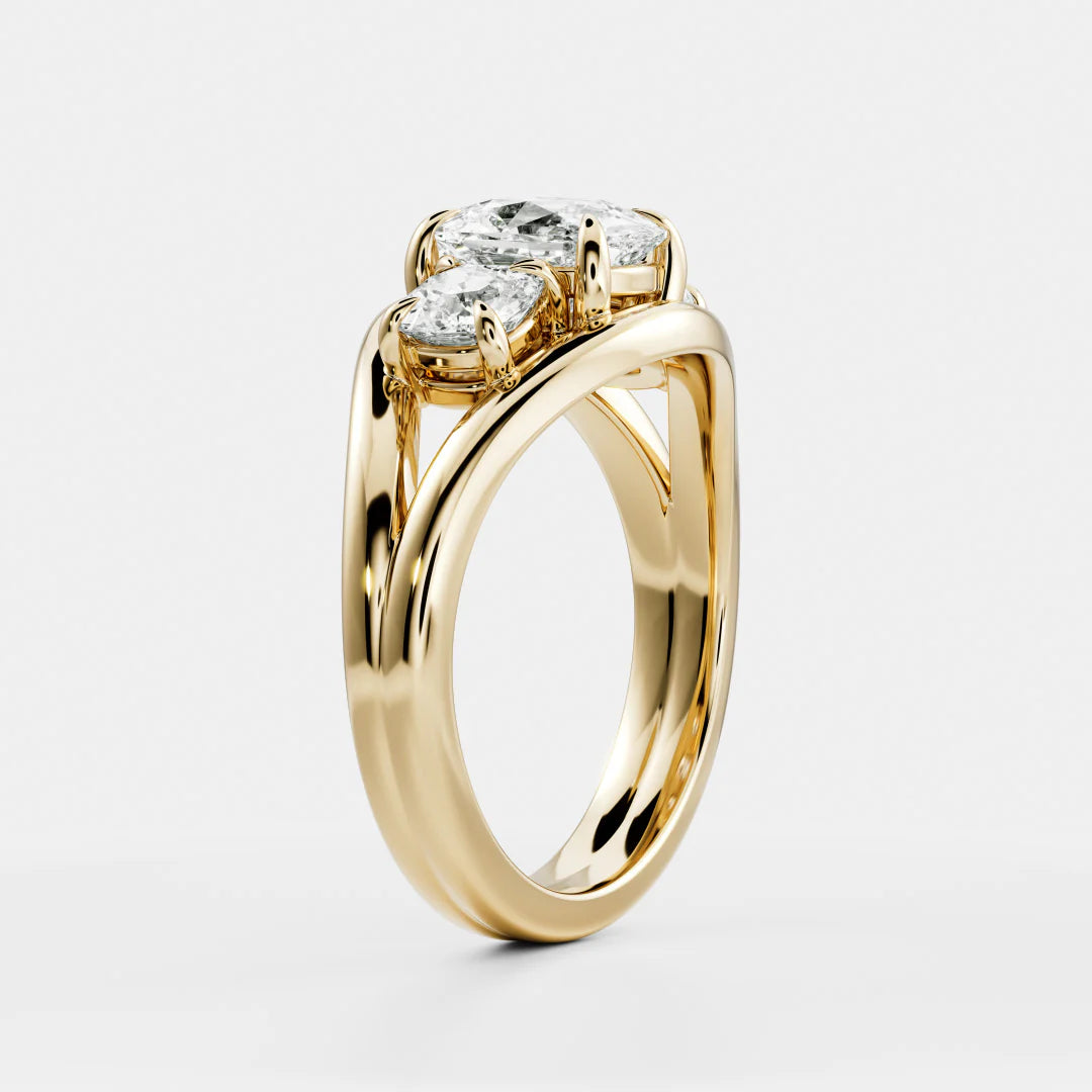 Cushion Cut Lab-Grown Diamond Three Stone Engagement Ring with Split Shank