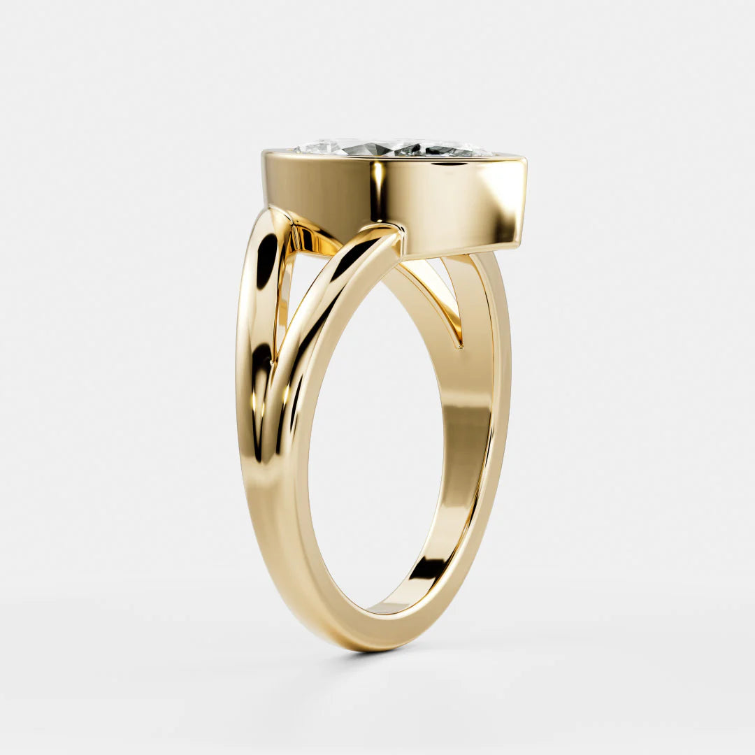 Marquise Cut Lab-Grown Diamond Bezel Solitaire Engagement Ring with Split Shank