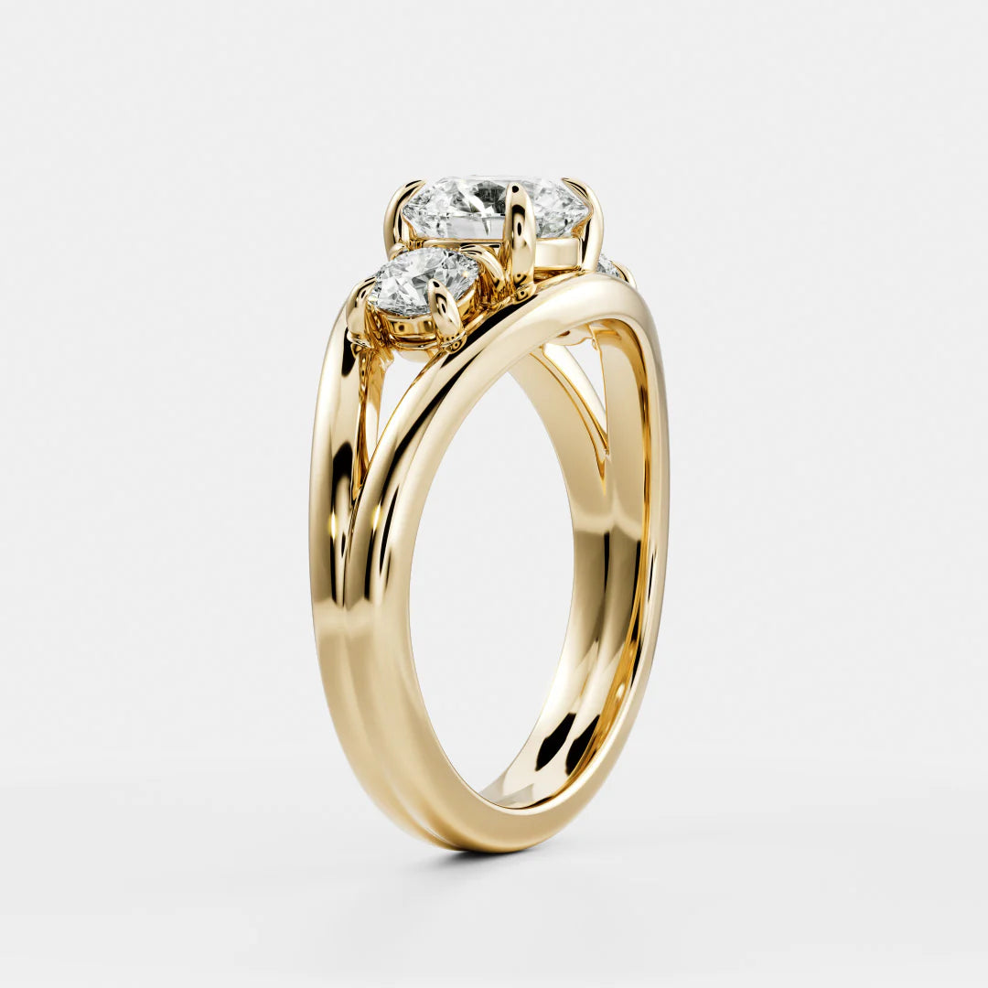Round Brilliant Lab-Grown Diamond Three Stone Engagement Ring with Split Shank